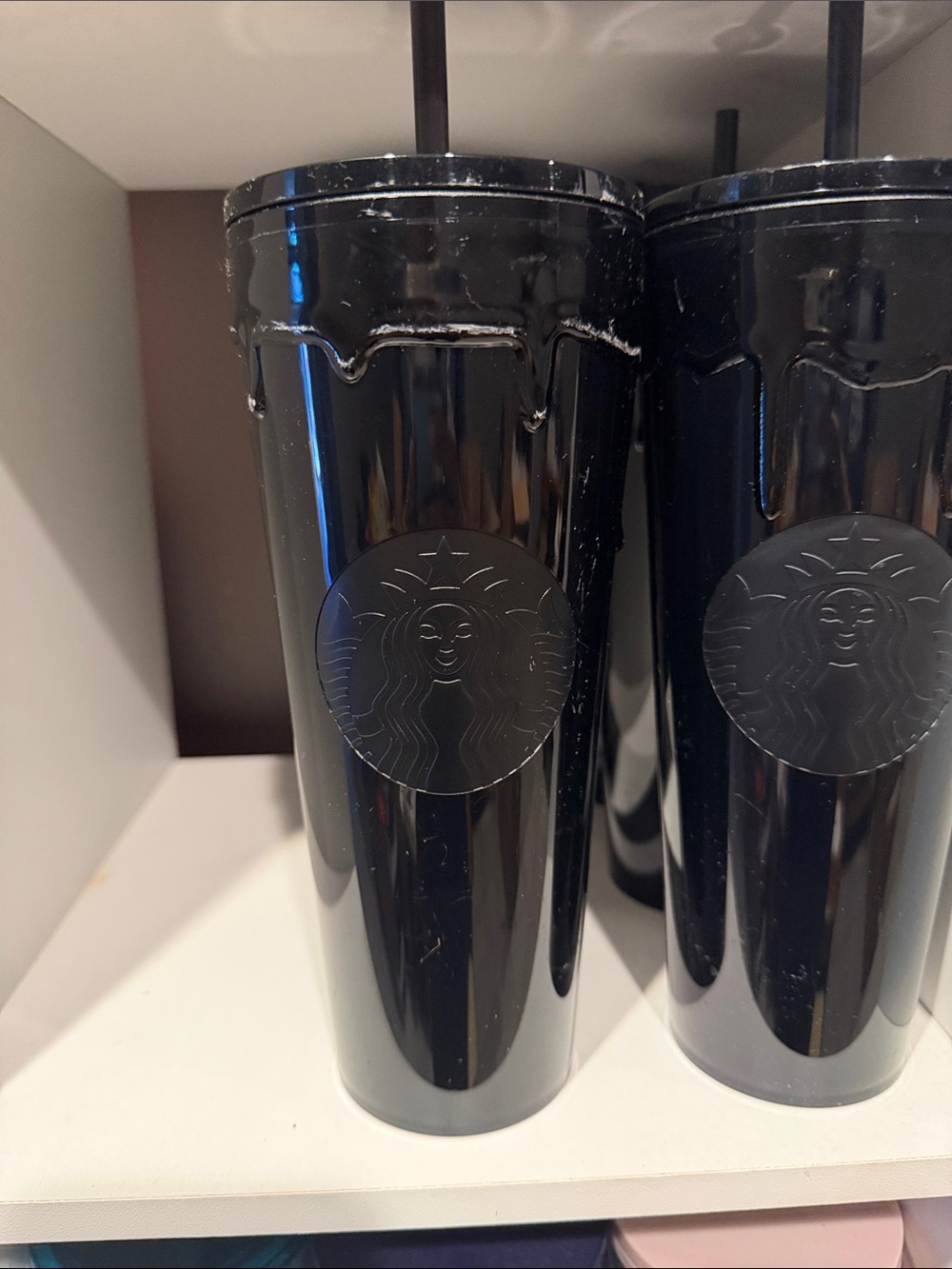 Starbucks Black Glossy Embossed Logo Tumbler with Straw